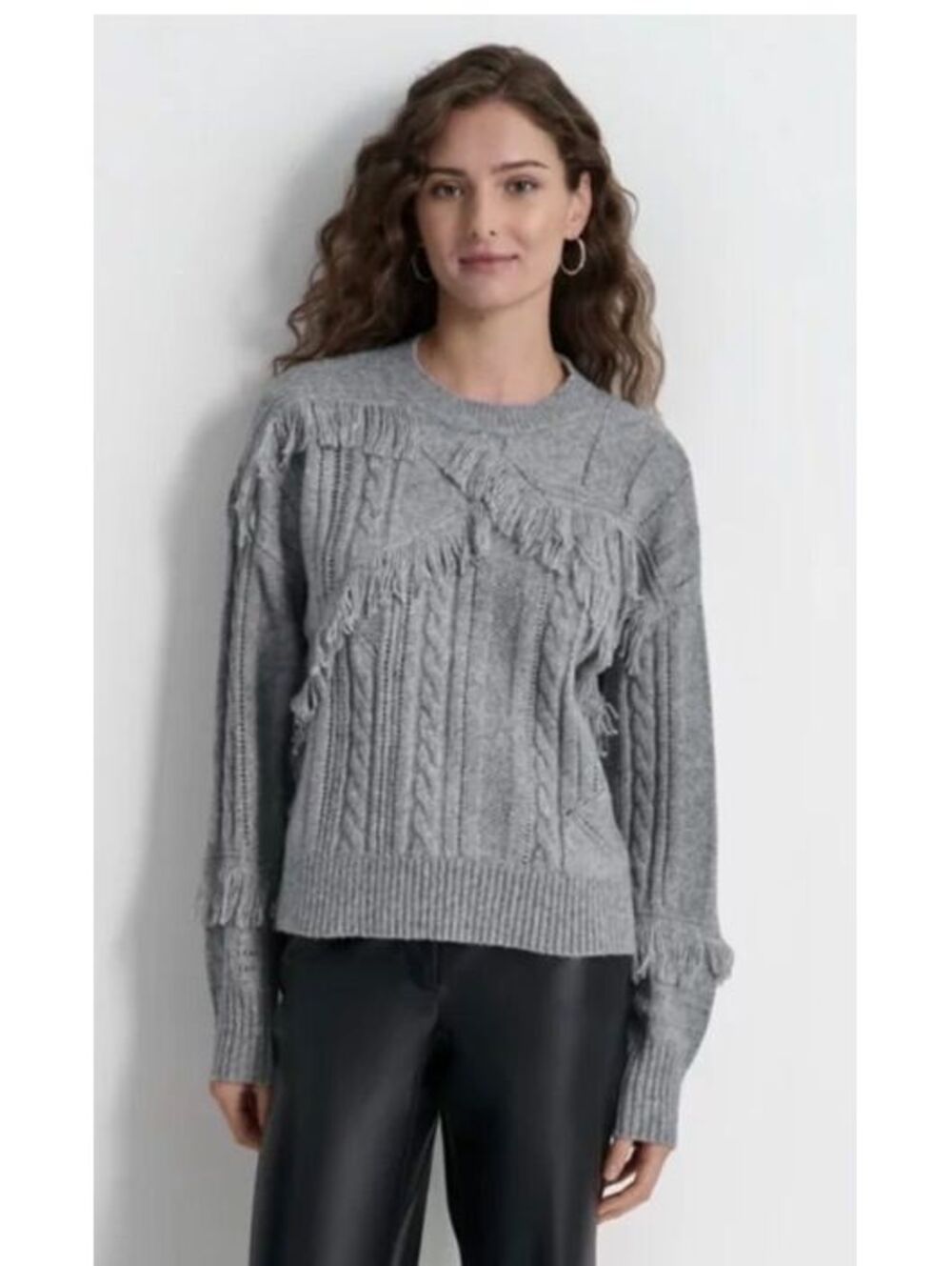 DKNY  Women's Long Sleeve Fringe Cable Sweater M ($109)